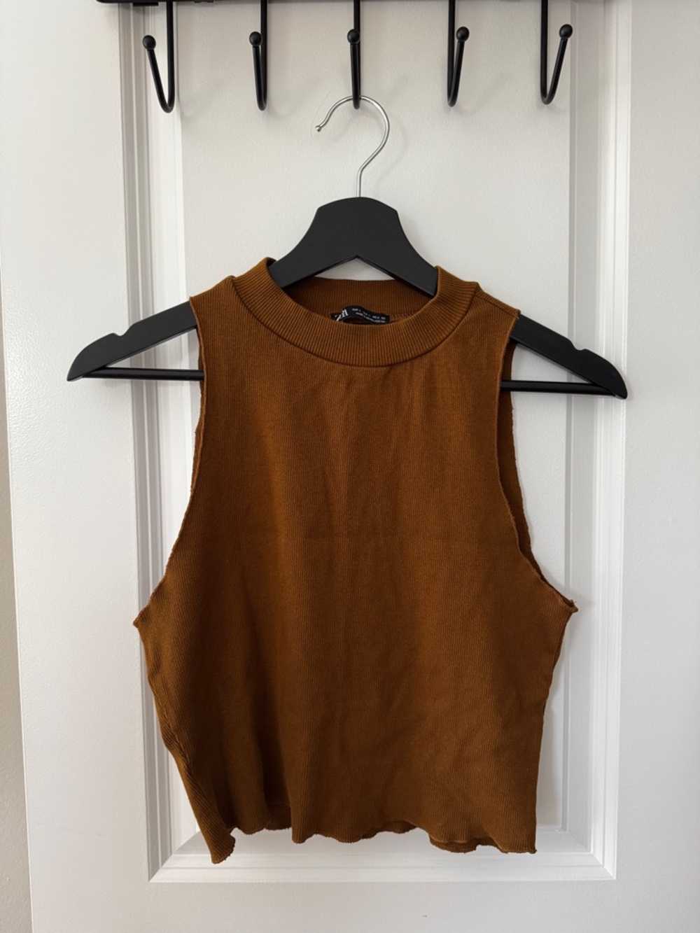 Zara Ribbed Sleeveless Tank Top - Chestnut Brown